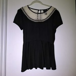 Black & White Lace Peplum Top Midnight Hour XL